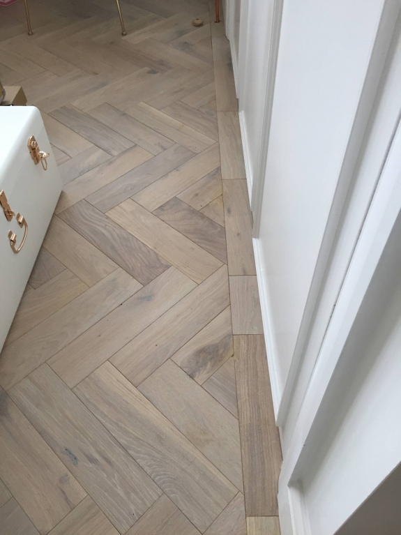 Custom White Parquet Herringbone - Woodcraft Flooring